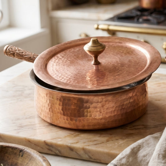 Antique Tamba Deg with Lid and Ladle | Copper Tin Lined Cooking Pot Set | Made in 1966