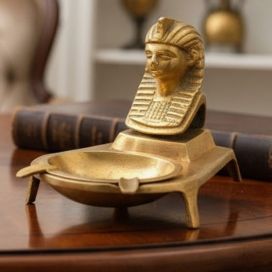 Antique Peetal Egyptian Pharaoh Desk Tray | Brass Egyptian Figurine Decorative Tray | Made in 1969