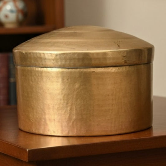 Antique Peetal Chapati Box Large | Brass Hand-Hammered Roti Storage Box | Made in 1970