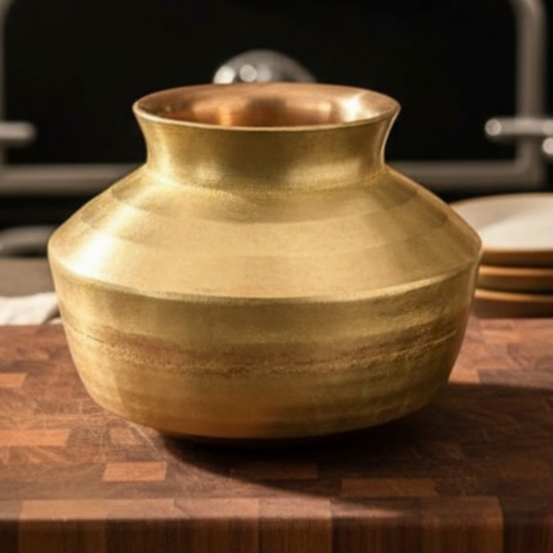 Antique Peetal Kalash with Pyala | Brass Hand-Turned Kalash Pot with Rim | Made in 1966
