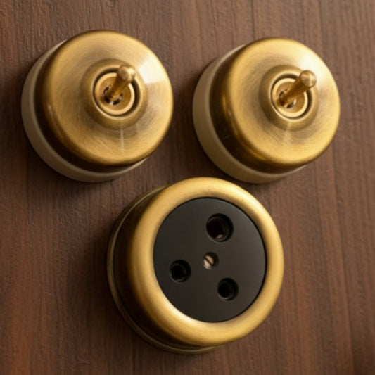 Antique Peetal Switch and Socket Set | Brass Toggle Switch and Socket Set of Three