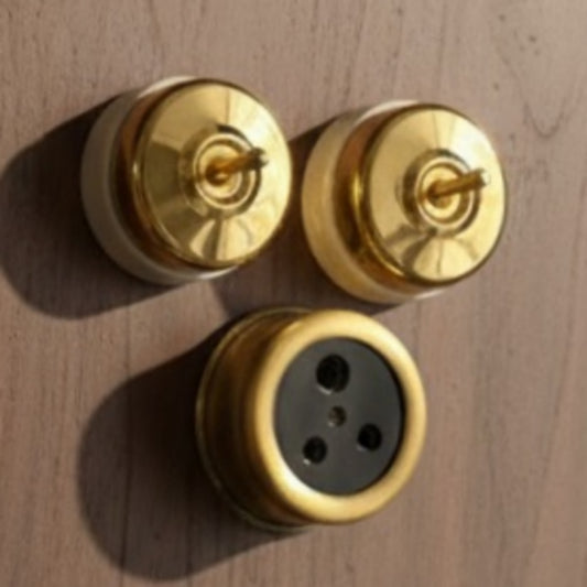 Vintage Peetal Switch and Socket Set | Vintage Brass Toggle Switch and Socket Set of Three