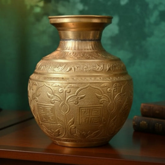 Antique Peetal Engraved Pot | Brass Hand-Engraved Decorative Storage Pot | Made in 1960