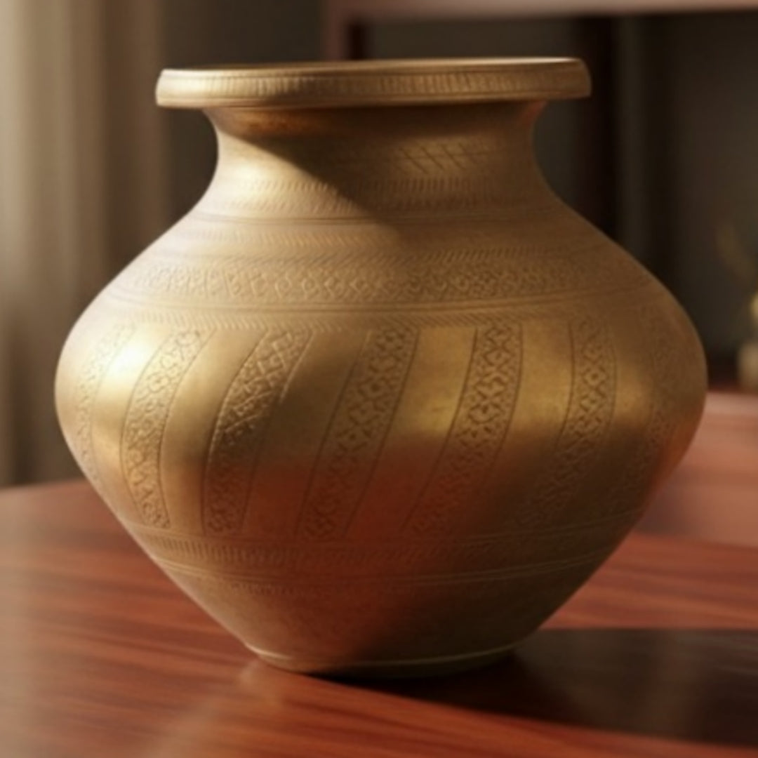 Antique Peetal Engraved Kalash | Brass Hand-Engraved Decorative Kalash Pot | Made in 1970