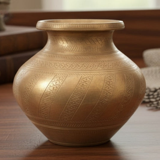 Antique Peetal Engraved Kalash | Brass Hand-Engraved Decorative Kalash Pot | Made in 1970