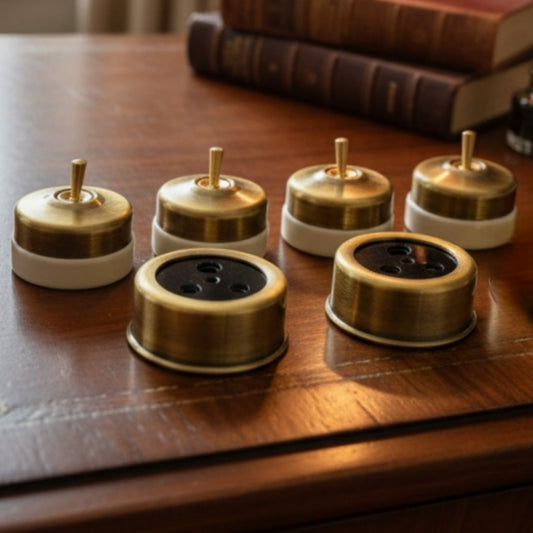 Antique Peetal Switch and Socket Set | Brass Toggle Switch and Socket Set of Six