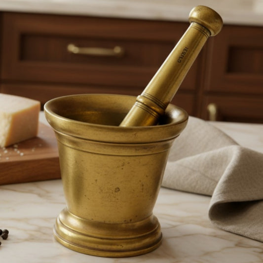 Antique Peetal Khalbatta | Heavy Brass Mortar & Pestle | Made in 1963 - Bombay Antiques