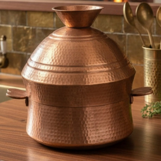 Antique Tamba Modak Patra | Copper Hammered Modak Patra with Lid & Pyala | Made in 1960 - Bombay Antiques