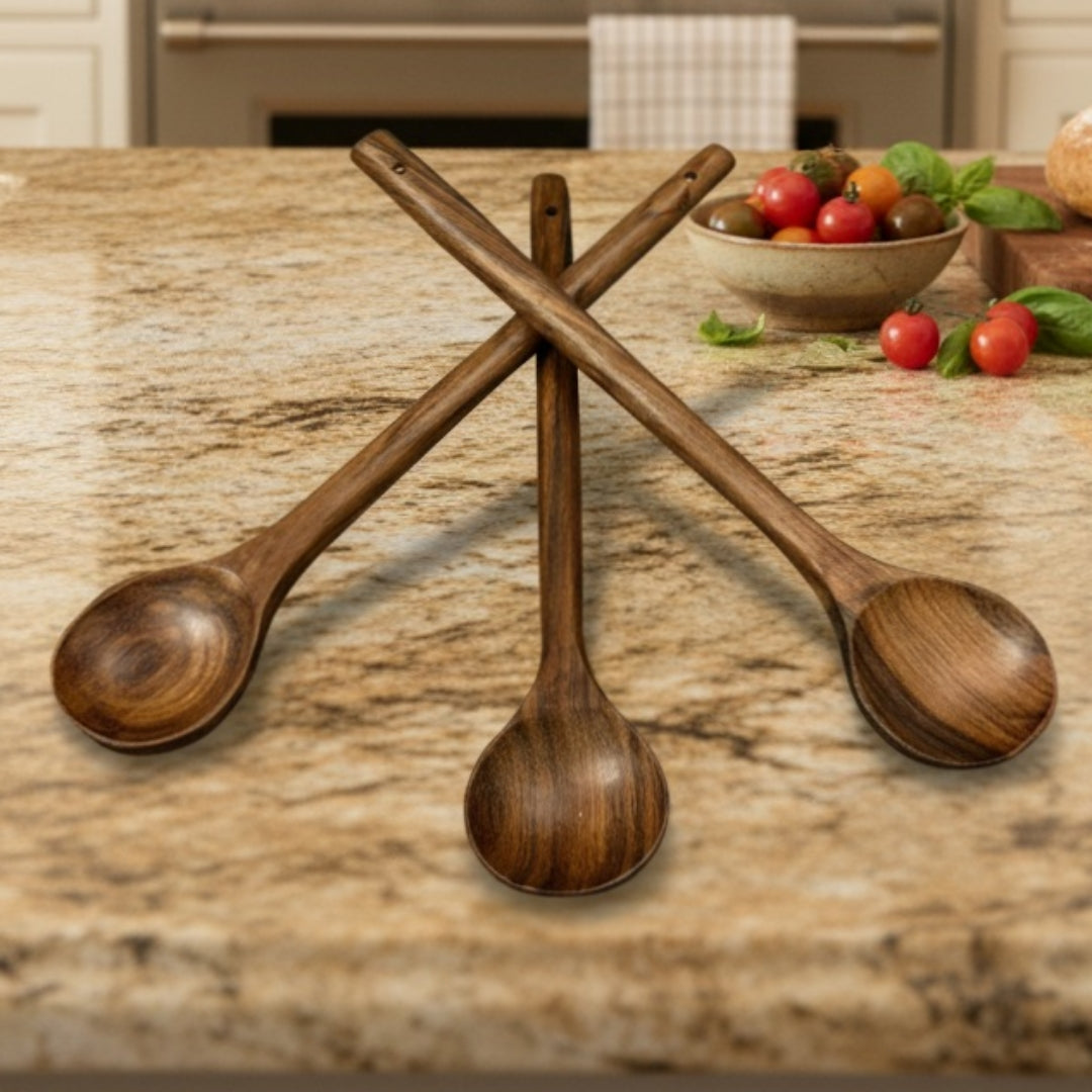 Vintage Rosewood Ladle Set of 3 | Rosewood Hand Turned Long Handle Ladle Set | 1990