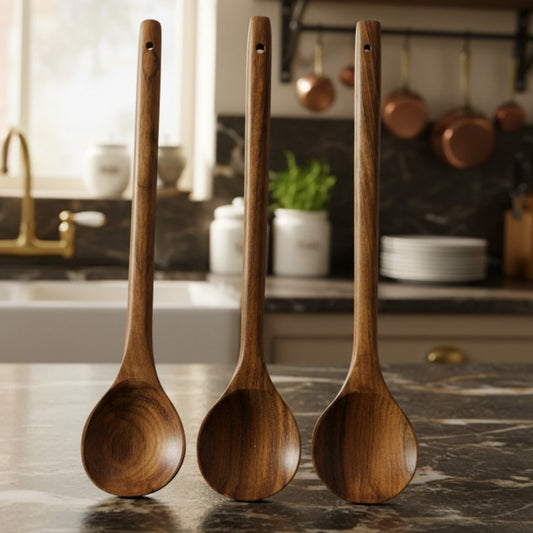 Vintage Rosewood Ladle Set of 3 | Rosewood Hand Turned Long Handle Ladle Set | 1990