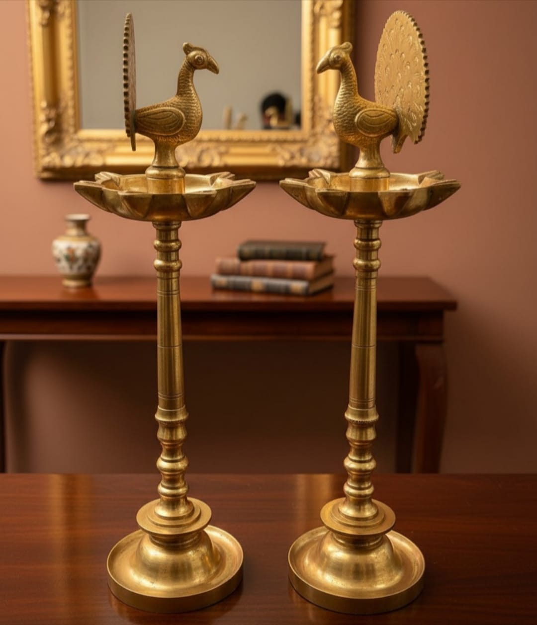Antique Peetal Peacock Samay Pair | Pure Brass Peacock Oil Lamp Set of 2 | Made in 1972