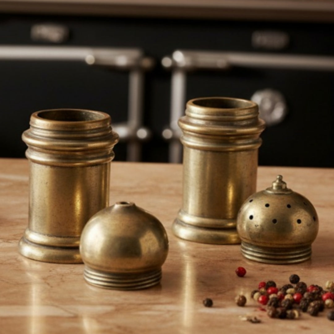 Antique Peetal Salt & Pepper Set | Brass Screw Cap Salt & Pepper Shaker Pair | Made in 1975
