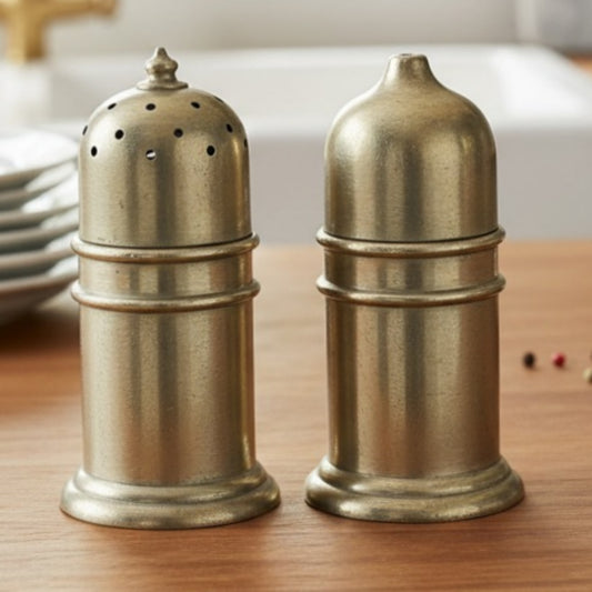 Antique Peetal Salt & Pepper Set | Brass Screw Cap Salt & Pepper Shaker Pair | Made in 1975