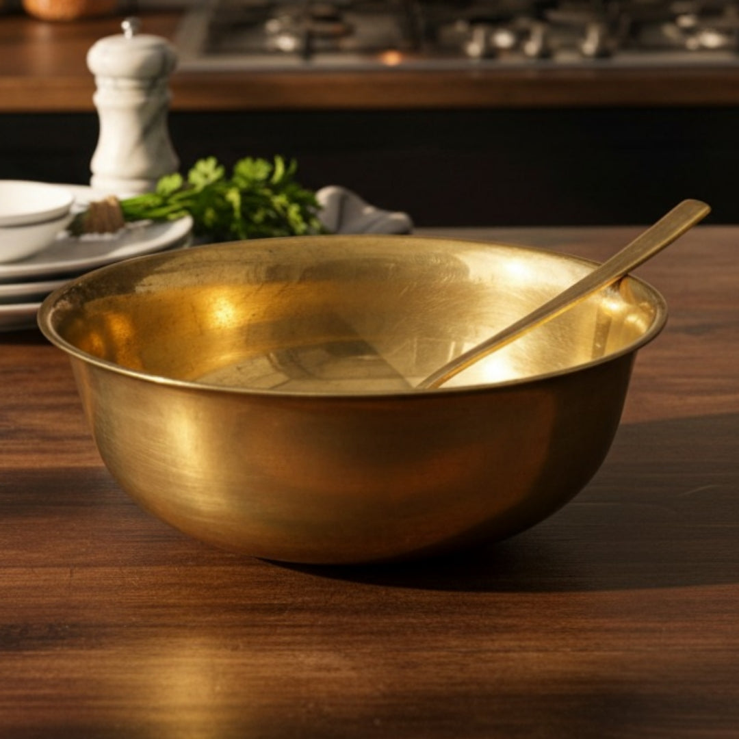 Antique Kansa Serving Bowl with Spoon | Pure Bronze Dining & Display Bowl | Made in 1980