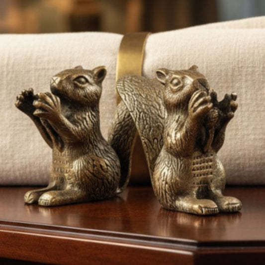 Antique Peetal Squirrel Pair with Incense Holder Slot | Pure Brass Decorative Animal Figurines Set of 2 | Made in 1980