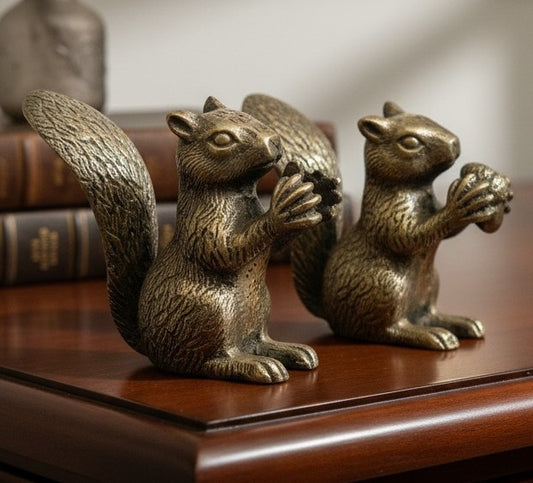 Antique Peetal Squirrel Pair with Incense Holder Slot | Pure Brass Decorative Animal Figurines Set of 2 | Made in 1980