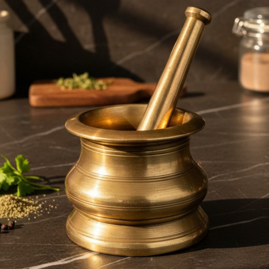Antique Peetal Khalbatta | Pure Brass Mortar & Pestle Set | Made in 1964