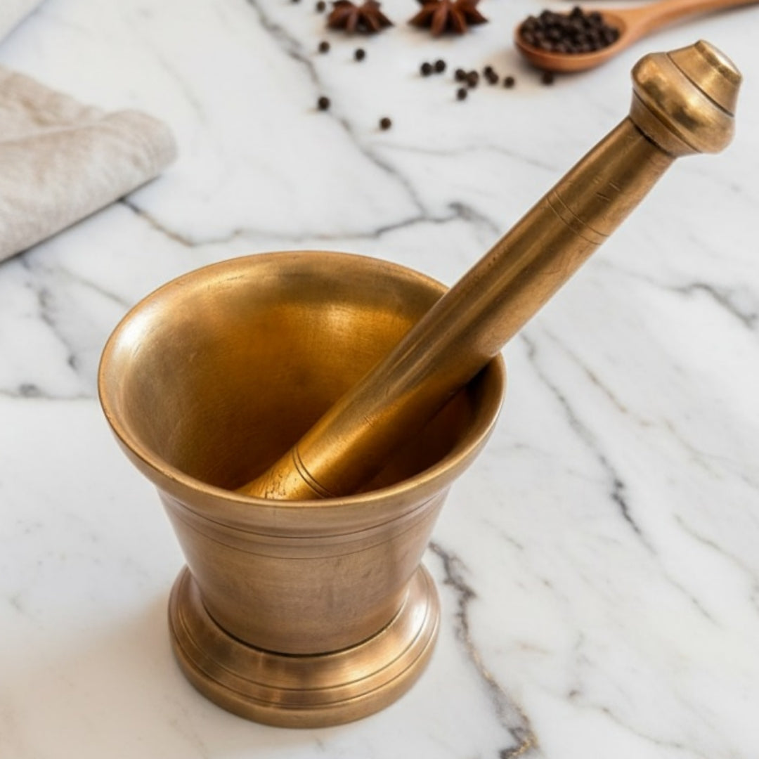 Antique Peetal Heavy Khalbatta | Pure Brass Mortar & Pestle Set | Made in 1960