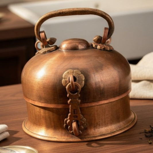 Antique Tamra Pandabba | Pure Copper Heavy Storage Container with Lid | Made in 1963