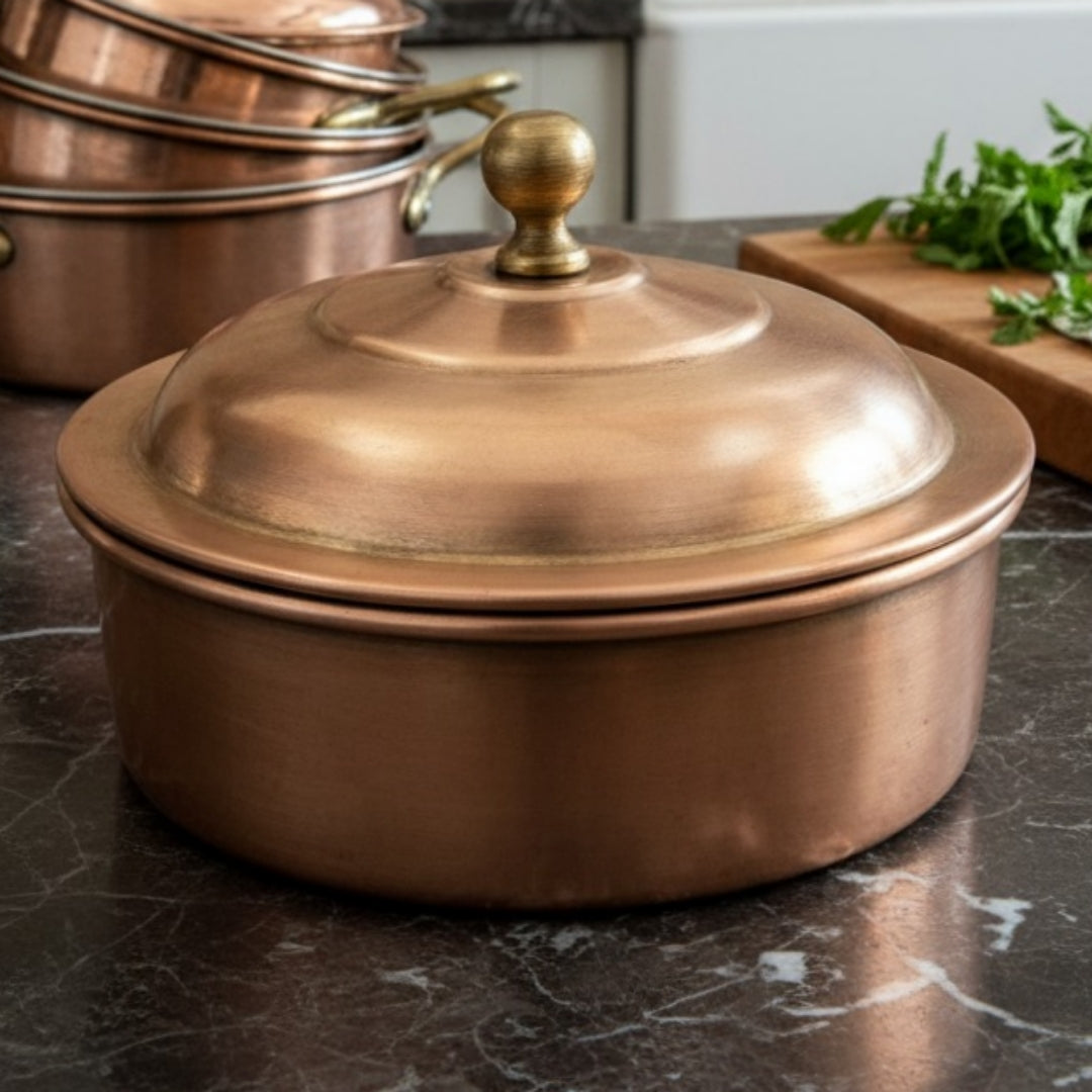 Antique Peetal Chapati Box | Pure Brass Roti Storage Container with Lid | Made in 1970