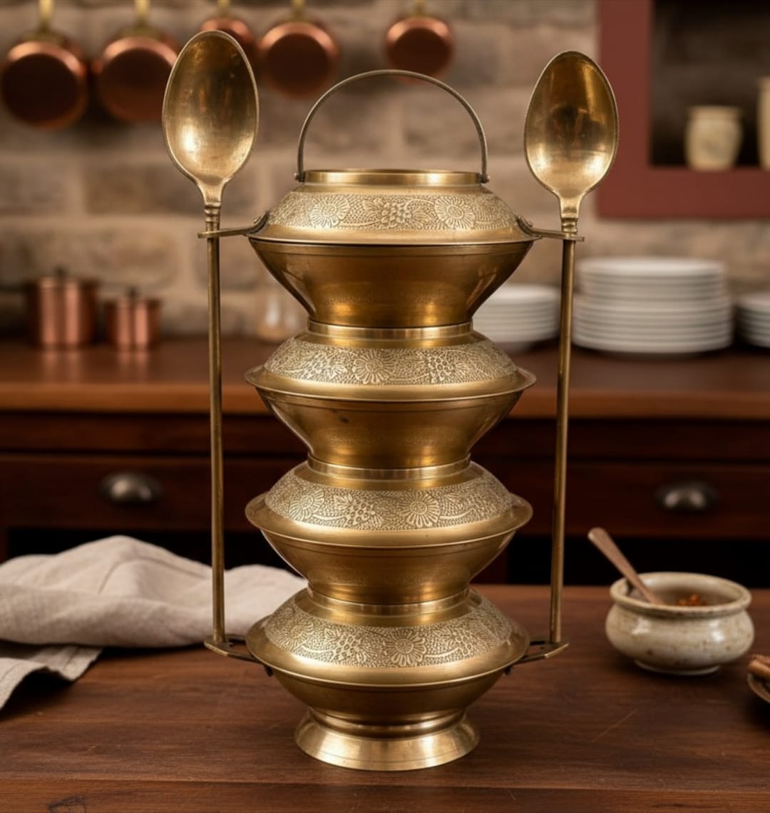 Antique Peetal Unique Shape Tiffin | Pure Brass Multi-Tier Lunch Carrier | Made in 1966