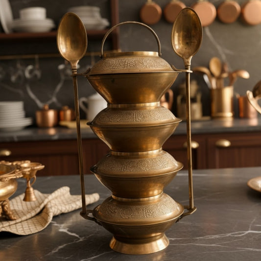 Antique Peetal Unique Shape Tiffin | Pure Brass Multi-Tier Lunch Carrier | Made in 1966