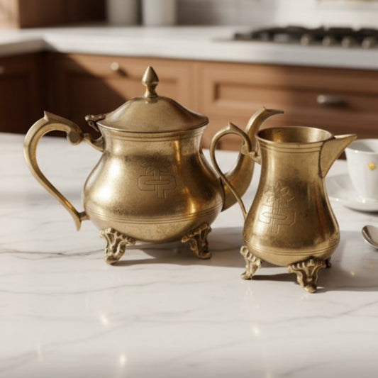 Antique Peetal Tea Kettle Pair | Pure Brass Decorative Kettle Set of 2 | Made in 1971