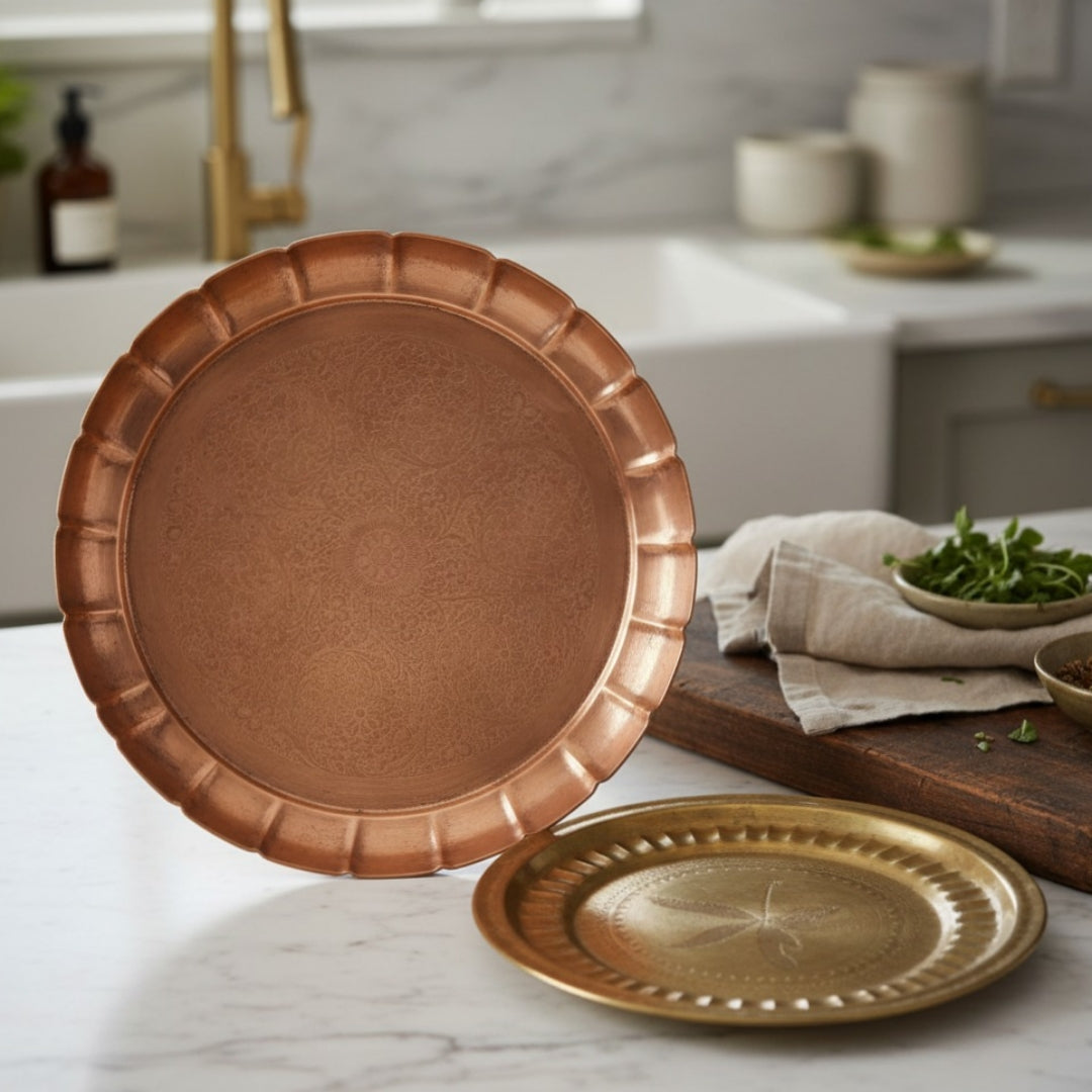 Antique Tamra Plate Pair | Pure Copper Dining & Display Plates Set of 2 | Made in 1966