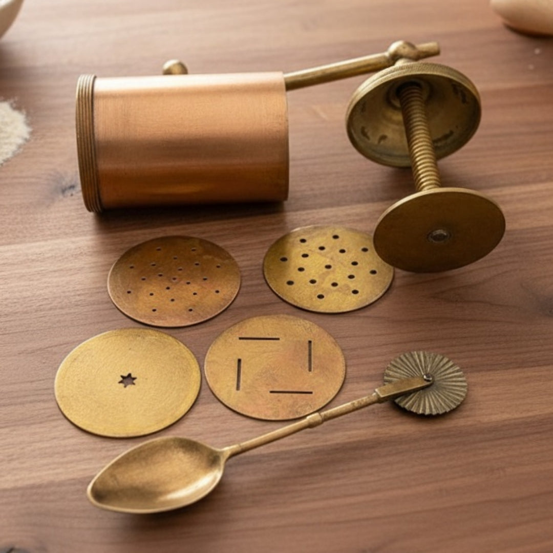 Antique Peetal Chakli Maker with Press Spoon | Pure Brass Traditional Kitchen Press | Made in 1977