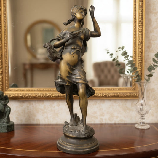 Antique French Brass Art Figurine Pair | Premium European Decorative Sculptures Set of 2 | Made in 1960