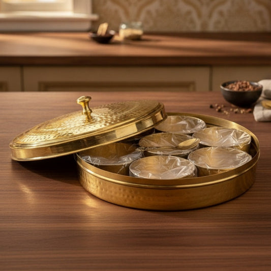 Premium Brass Masala Box – Big Size | Pure Brass Spice Storage Container | Brand New