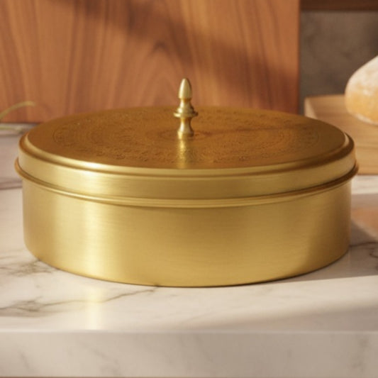 Premium Engraved Brass Masala Box | Pure Brass Spice Storage Container | Brand New