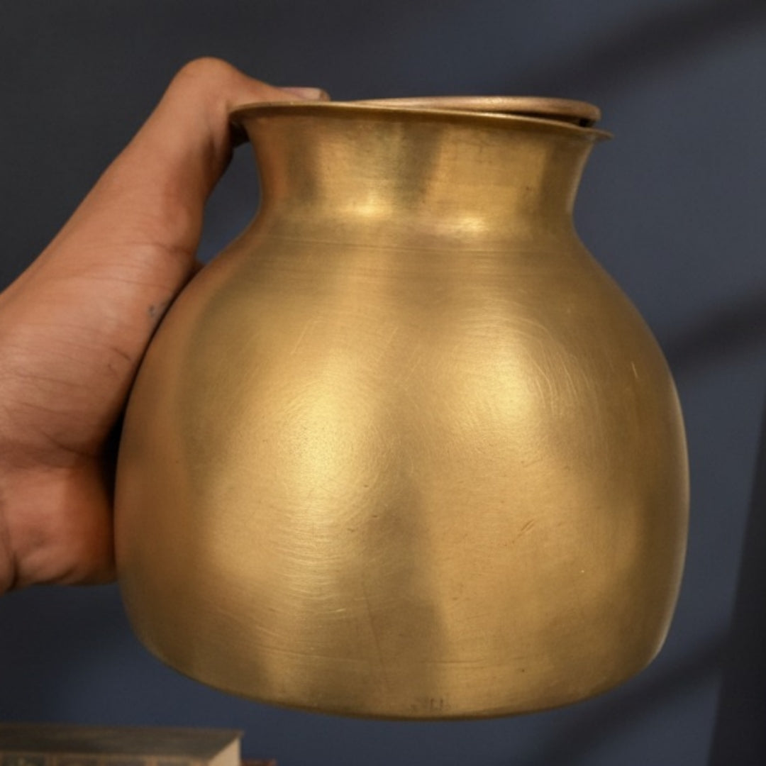 Antique Peetal Kalash with Pyala | Pure Brass Water Vessel Set | Made in 1960
