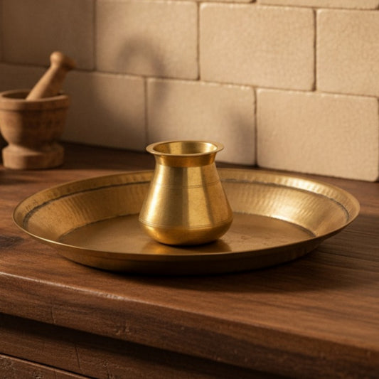 Antique Peetal Paraat with Kalash | Pure Brass Traditional Serving & Display Set | Made in 1933