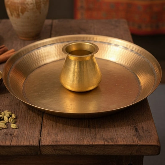 Antique Peetal Paraat with Kalash | Pure Brass Traditional Serving & Display Set | Made in 1933