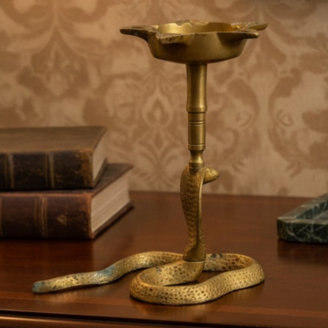 Antique Peetal Snake Samay | Pure Brass Serpent Design Lamp Stand | Made in 1974