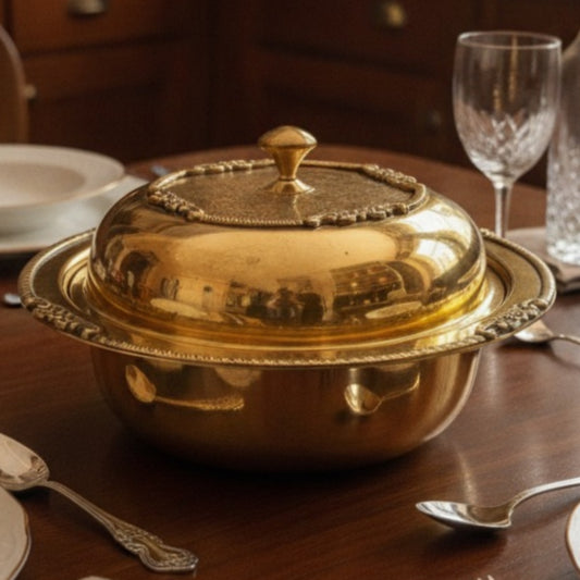Premium Engraved Brass Bowl with Lid | Pure Brass Decorative & Serving Bowl | Brand New