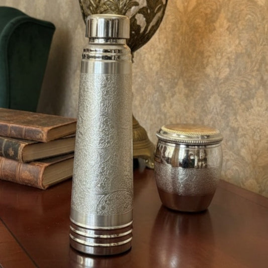 Premium Engraved Copper Bottle with Glass Pair | Pure Copper Drinking Set | Brand New