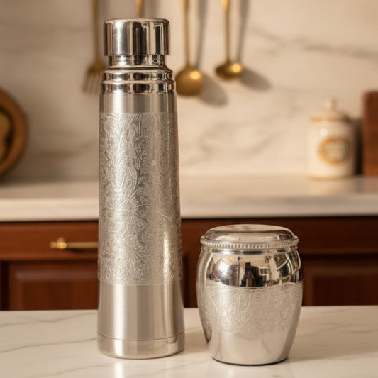 Premium Engraved Copper Bottle with Glass Pair | Pure Copper Drinking Set | Brand New