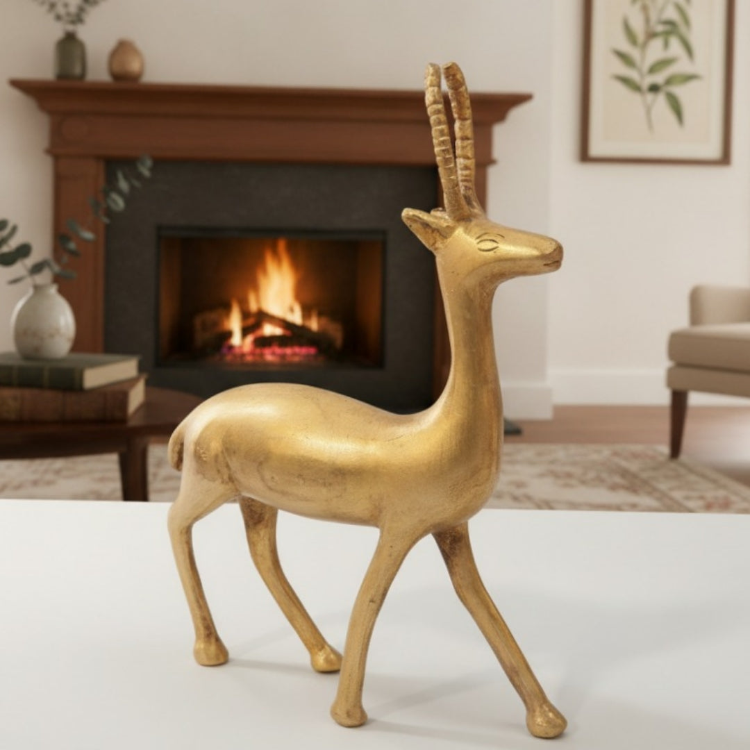 Antique Peetal Deer Figurine | Pure Brass Decorative Animal Sculpture | Made in 1966