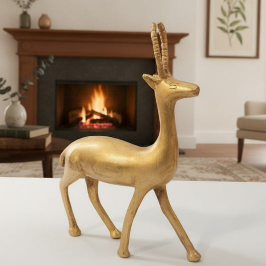Antique Peetal Deer Figurine | Pure Brass Decorative Animal Sculpture | Made in 1966