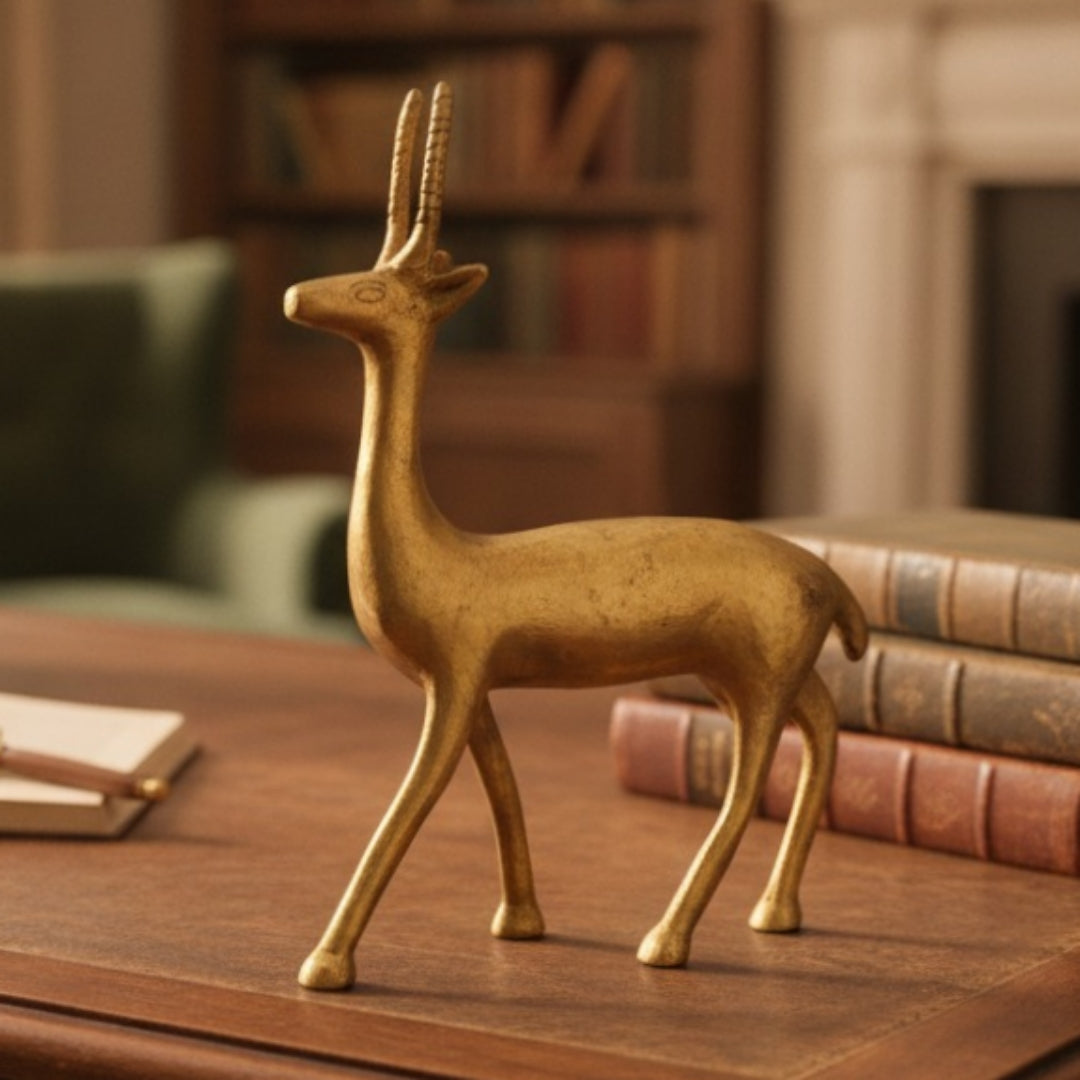 Antique Peetal Deer Figurine | Pure Brass Decorative Animal Sculpture | Made in 1966