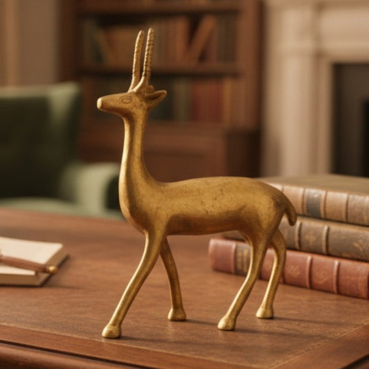 Antique Peetal Deer Figurine | Pure Brass Decorative Animal Sculpture | Made in 1966