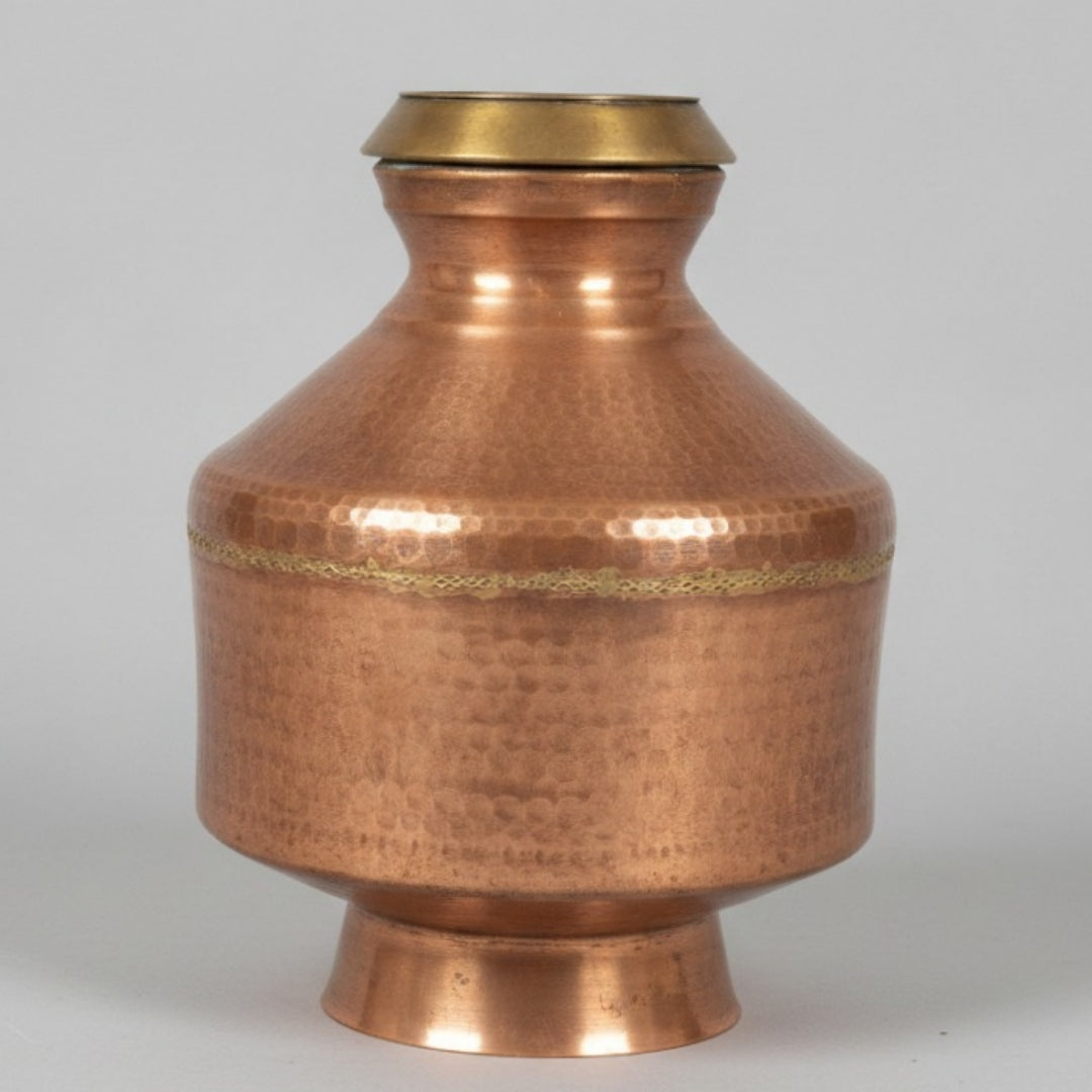 Antique Tamra Pot with Lid & Stand | Pure Copper Serving Vessel 4 Litre | Made in 1969