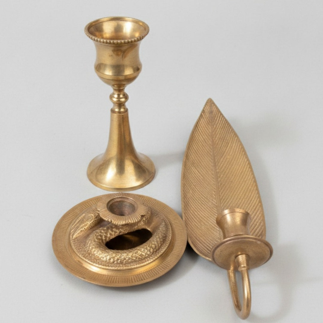 Antique Peetal Wall Hanging Leaf Candle Holder Set | Pure Brass Decorative Wall Décor Collection | Made in 1968