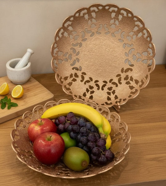 Antique Peetal Engraved Fruit Bowl Pair | Pure Brass Decorative Centrepiece Bowls Set of 2 | Made in 1964