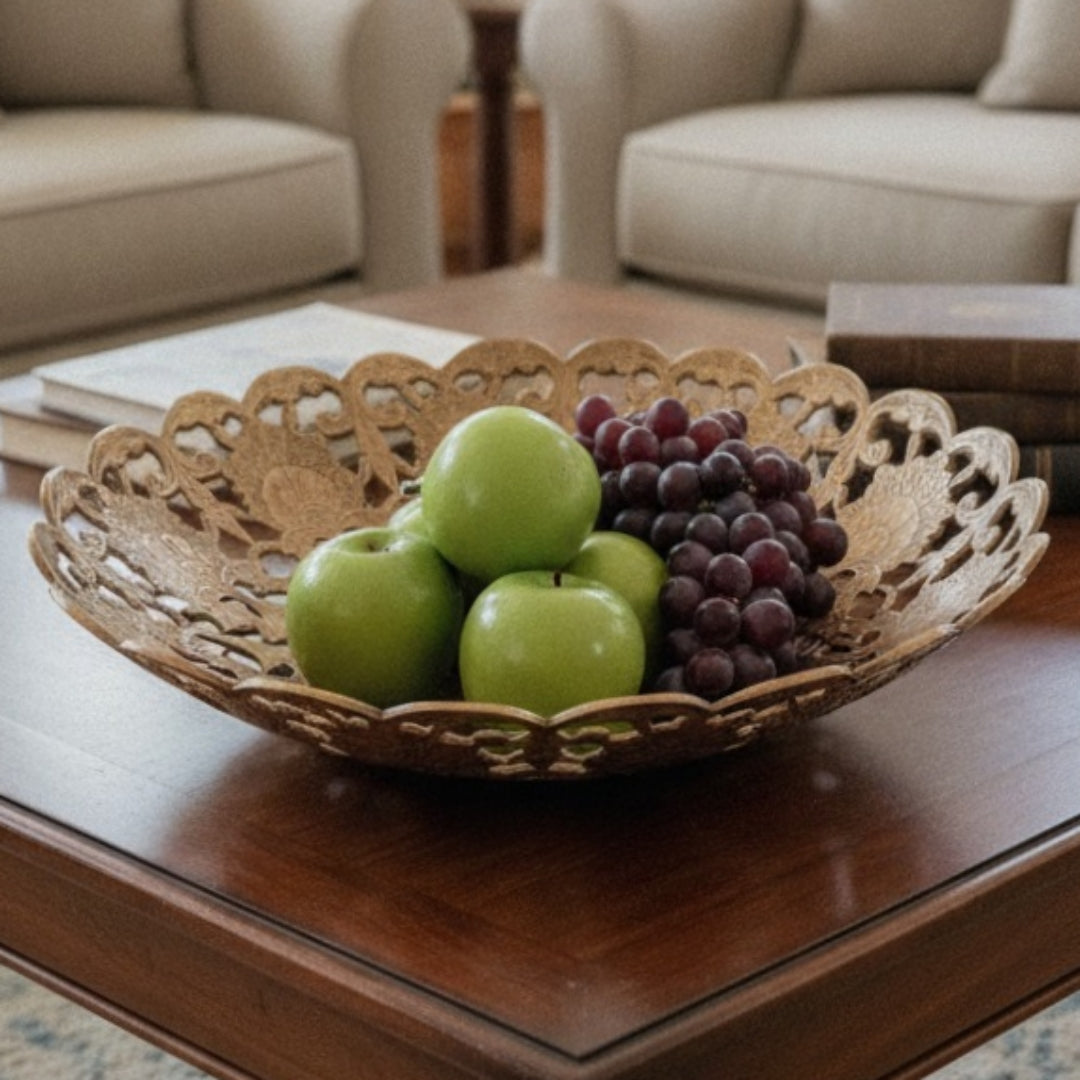Antique Peetal Engraved Fruit Bowl Pair | Pure Brass Decorative Centrepiece Bowls Set of 2 | Made in 1964