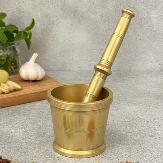 Antique Peetal Khalbatta | Pure Brass Mortar & Pestle Set | Made in 1968