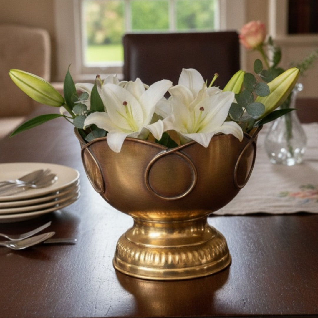 Antique Peetal Engraved Fruit Bowl | Pure Brass Decorative Centrepiece Bowl | Made in 1970