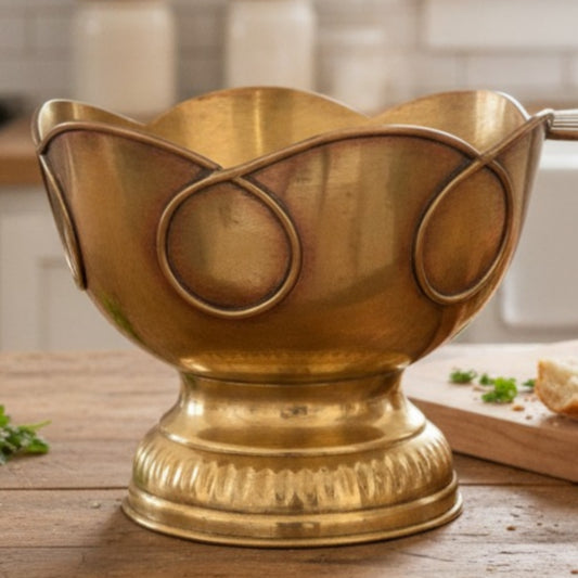 Antique Peetal Engraved Fruit Bowl | Pure Brass Decorative Centrepiece Bowl | Made in 1970